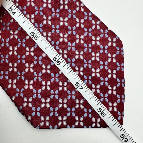 Tommy Hilfiger Mens Silk Tie Burgundy Red Blue Geometric Floral Pattern USA Made - Picture 10 of 10